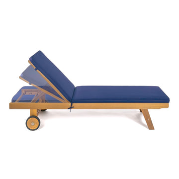Mallorca 77.56"x23.62" Modern Classic Adjustable Acacia Wood Chaise Outdoor Lounge Chair with Cushion & Wheels - JONATHAN Y